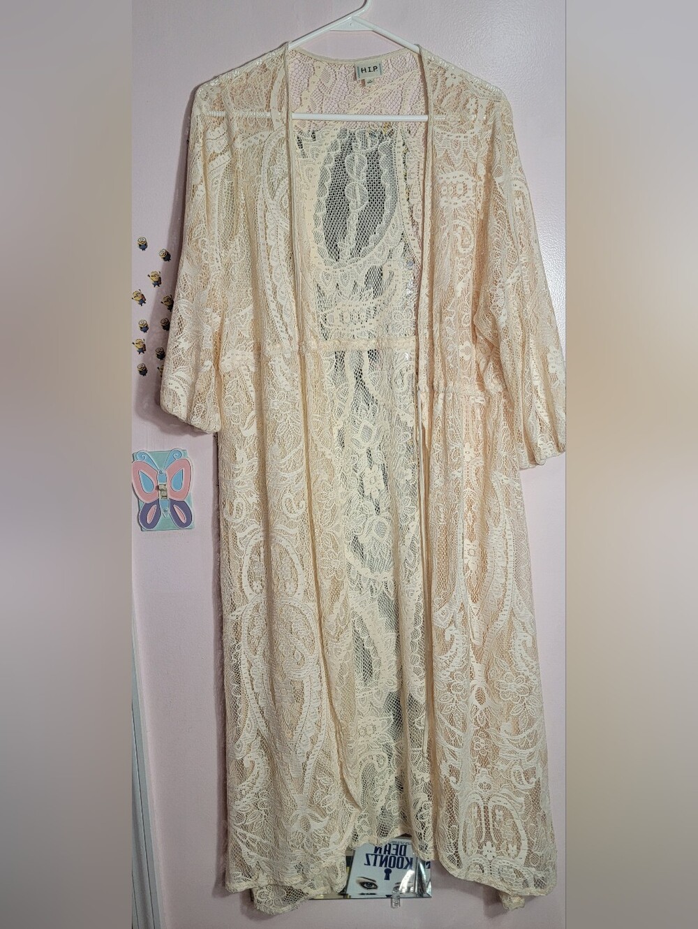 h.i.p. Ivory Lace Overlay Kimono Top Size 1X